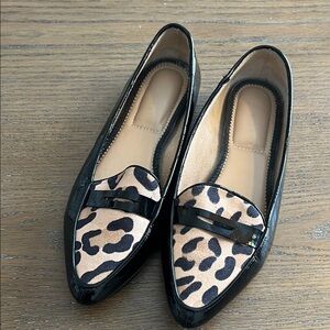 Kelly & Katie Aliva Black and Leopard Print Patent Loafers Size 7